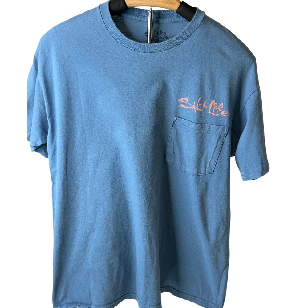 Salt Life mens sz M Blue short sleeve tshirt with Orange logo print